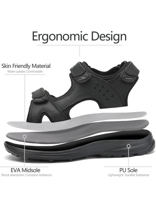Men\'s Black 1 Leather Athletic Sandals Sport Outdoor Hiking Sandals Open Toe